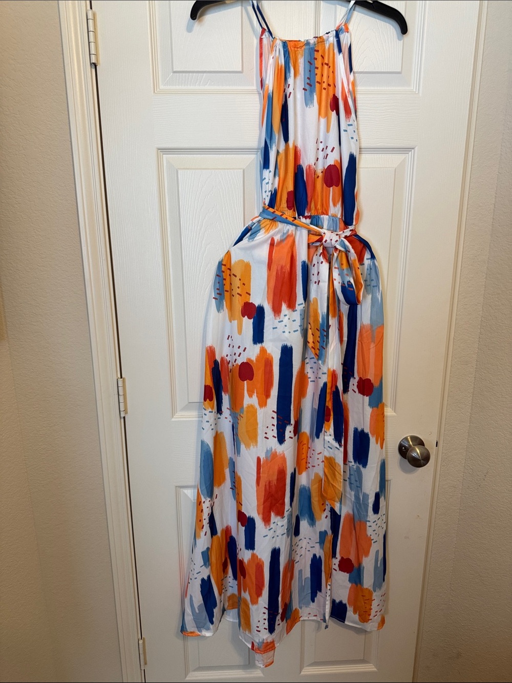 SHEIN Abstract Print Maxi Dress in White, Orange & Blue